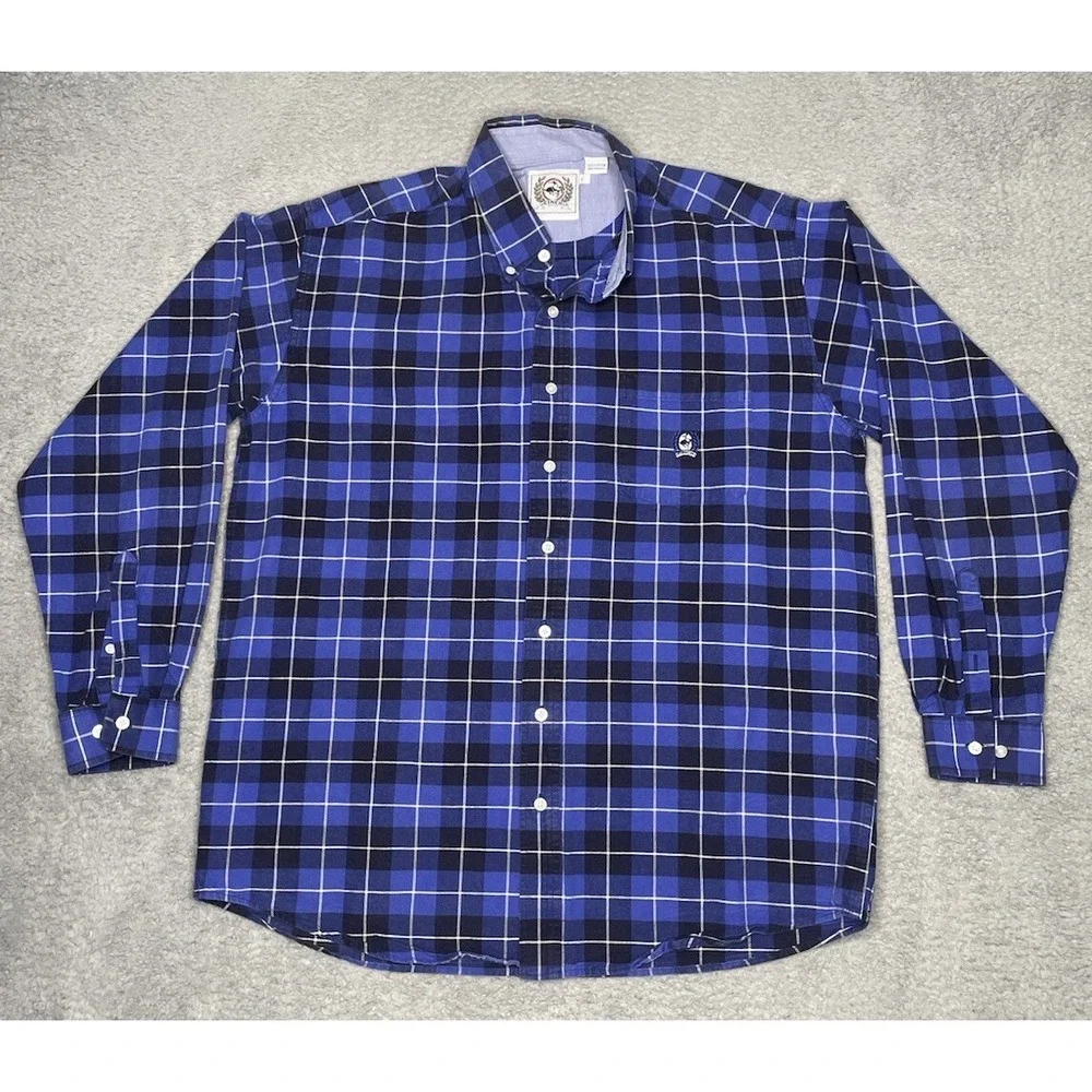 Cinch Button Up Shirt Men Large Blue Plaid 100% Cotton Western‎ Outdoor Classic